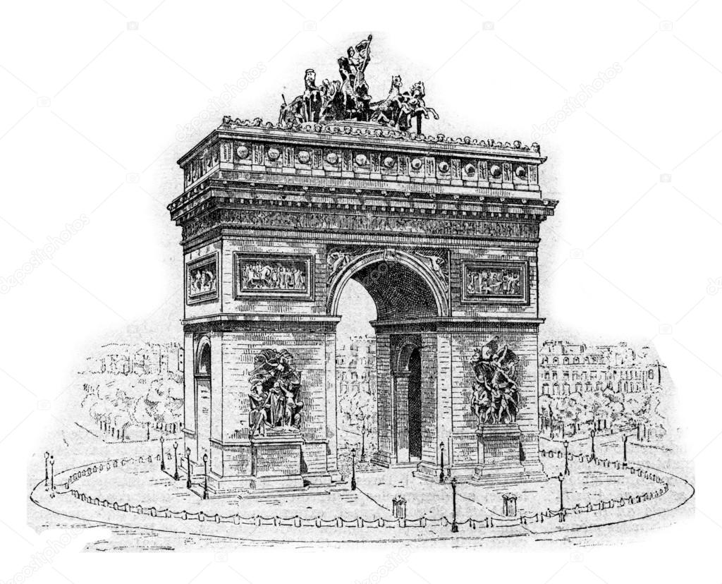 Arc de Triomphe, vintage engraving.