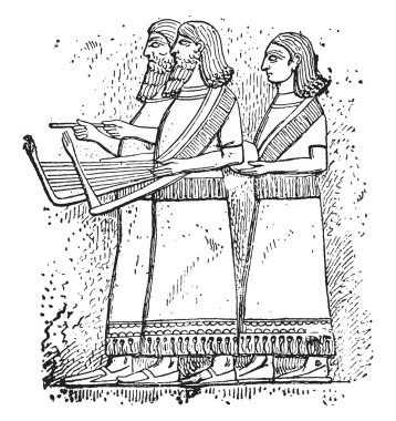 Psaltery oyuncular, vintage gravür.