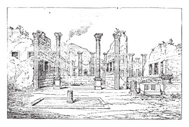 Peristyle of the House of the Faun, vintage engraving.