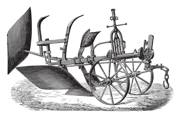 Bajac-Delahaye çift pulluk subsoiler, vintage gravür.