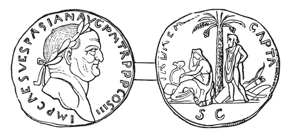 Currency Vespasian, vintage engraving. — Διανυσματικό Αρχείο