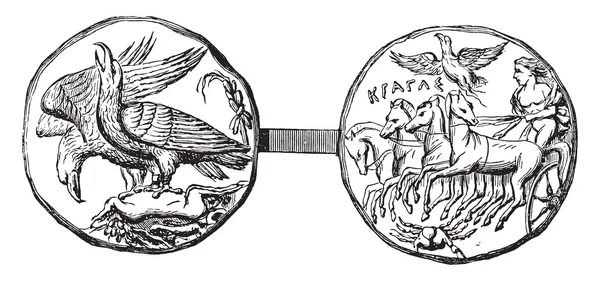 Currency of Agrigento, vintage engraving. — ストックベクタ