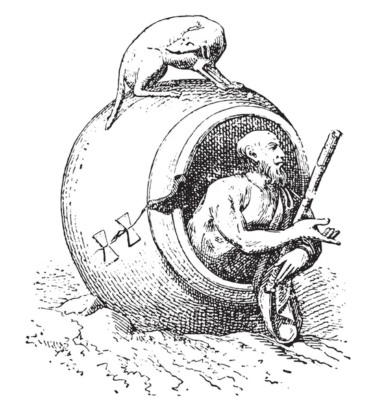 Diogenes Fıçısı, vintage gravür. — Stok Vektör