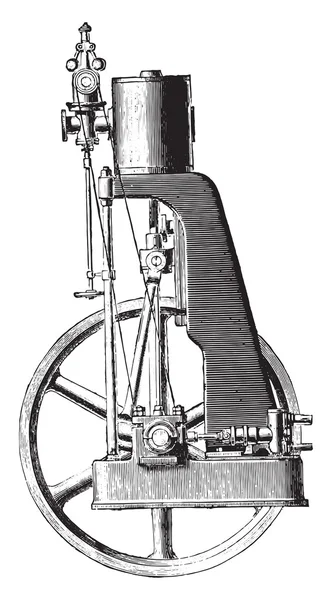 Moteur rapide à double effet, système Tangye. Vue extérieure, millésime — Image vectorielle