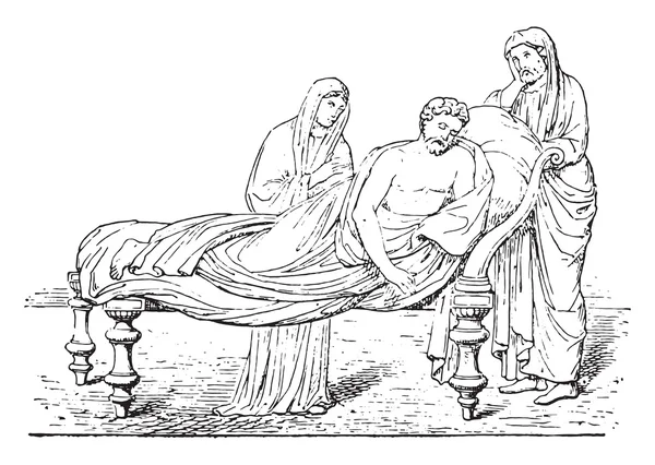 Римская кровать, винтажная гравировка . — стоковый вектор