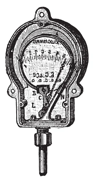 Manómetro, Bourdon, un anillo de metal, grabado vintage . — Vector de stock