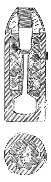 Английский шрапнель, пистолет Boxer модели 16 лив, винтажная гравировка . — стоковый вектор