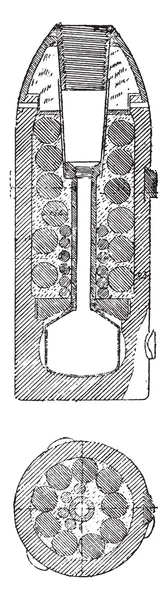 English Shrapnel, Boxer model gun 16 liv, vintage engraving. — Stock Vector
