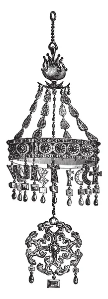 Couronne votive Suintila, roi des Wisigoths, gravure vintage . — Image vectorielle