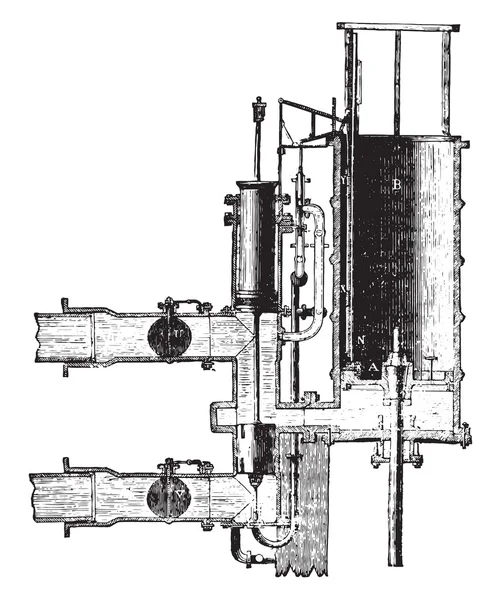 Wassersäulenmaschine, erste Periode der Verteilung, Jahrgang — Stockvektor