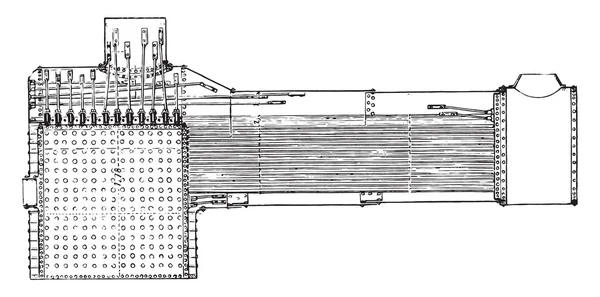 Sezione longitudinale di una caldaia a locomotiva americana — Vettoriale Stock