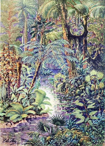 Antediluvian manzara, vintage gravür.