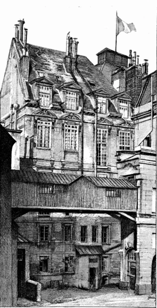 Alte Fassade des Justizpalastes, Vintage-Gravur. — Stockfoto