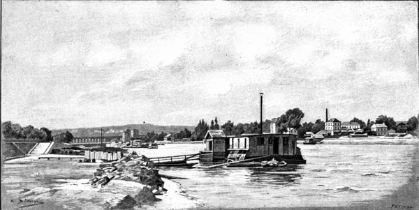 Ten westen van Parijs: de Quai de Javel, vintage gravure. — Stockfoto