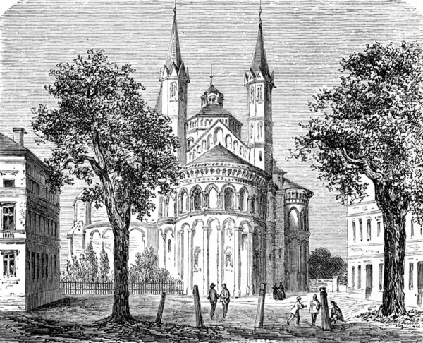 Basiliek van de Heilige Apostelen, Keulen, vintage gravure. — Stockfoto