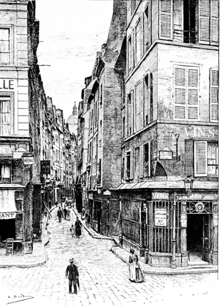 Οδός Bievre, vintage χαρακτική. — Φωτογραφία Αρχείου
