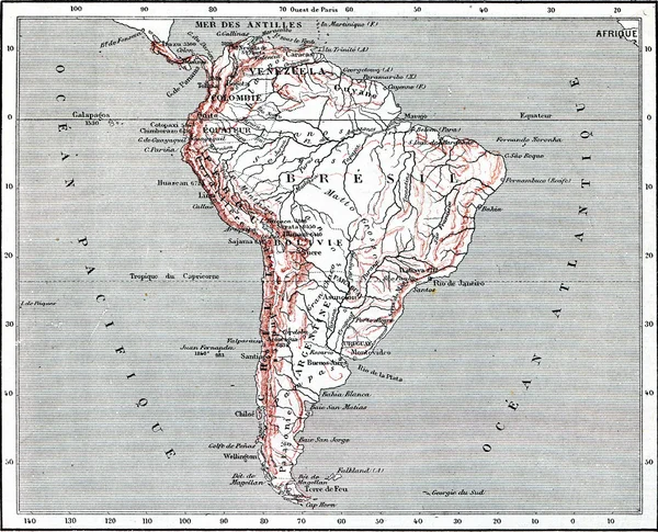 Mapa da América do Sul, gravação do vintage . — Fotografia de Stock