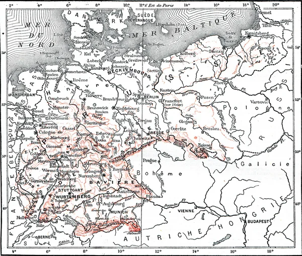 Carte de l'Allemagne, gravure vintage . — Photo