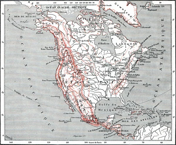 Mapa da América do Norte, gravação do vintage . — Fotografia de Stock