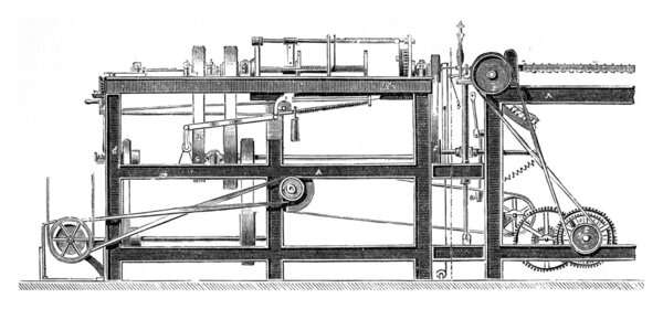 Machines for manufacturing the rope yarn by Mr Lawson, vintage engraved illustration. Industrial encyclopedia E.-O. Lami - 1875