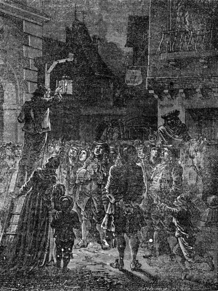 První lucerny zapálil v ulicích Paříže v roce 1558, vintage — Stock fotografie