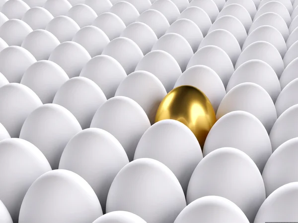 Golden egg standing out from the others. 3d render — Stock Photo, Image