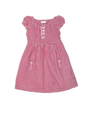 Beyaz arka planda izole edilmiş kız için kırmızı ekose elbise