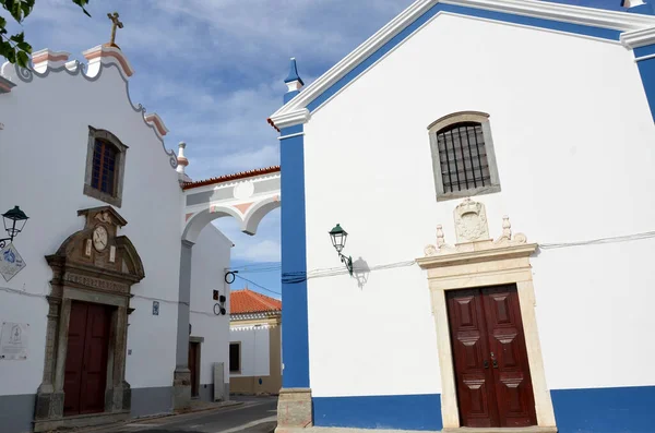 Typical Alentejo Village Buildings Painted White Blue — Stock fotografie