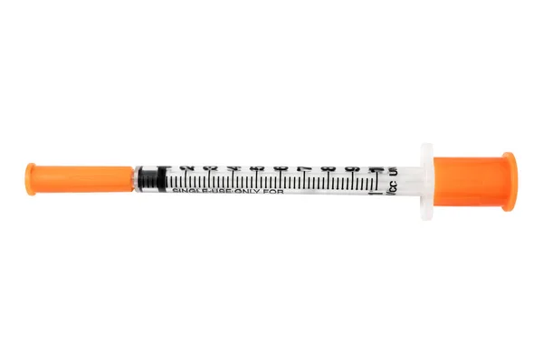 Insulin Syringe Diabetes Isolated White Background Close Empty Syringe Isolated — Stock Photo, Image