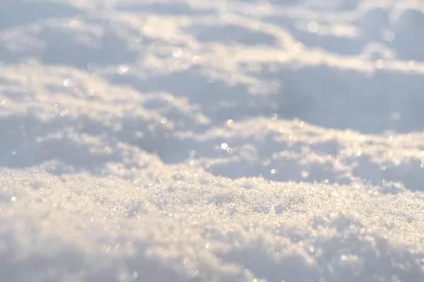 Macro Tiro Fundo Neve Branca Fresca Pôr Sol Textura Flocos — Fotografia de Stock