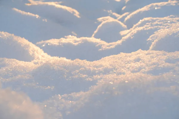 Макро Знімав Тло Свіжого Білого Снігу Заході Сонця Текстура Сніжинок — стокове фото
