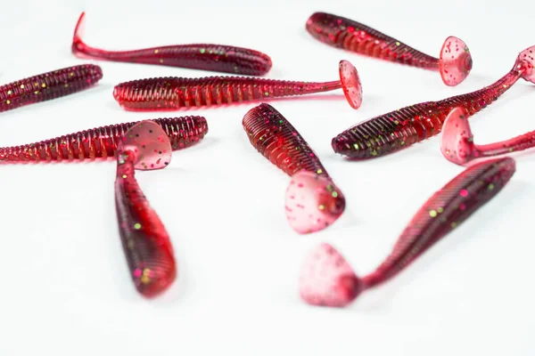 Varkenssiliconen Vissen Lokt Geïsoleerd Een Witte Achtergrond Siliconen Visaas Geïsoleerd — Stockfoto