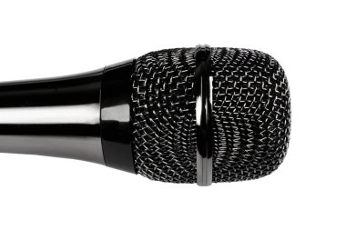 Modern mikrofon beyaz arka planda izole edilmiş. Kablosuz mikrofon. Ses mikrofon hoparlörü kavramı.