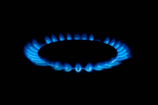 Газова Плита Палаючим Пожежним Газом Синій Вогонь Газовій Плиті Пальник — стокове фото