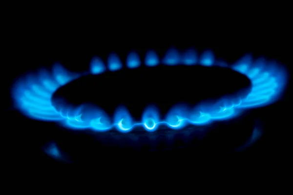Газова Плита Палаючим Пожежним Газом Синій Вогонь Газовій Плиті Пальник — стокове фото