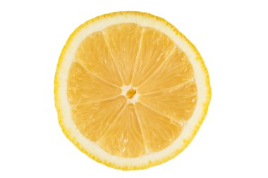 Limon. Beyaz arka planda izole edilmiş limon dilimi. Beyaz arka planda izole edilmiş taze limon dilimi. Lezzetli narenciye meyvesi yakın plan kesilmiş..