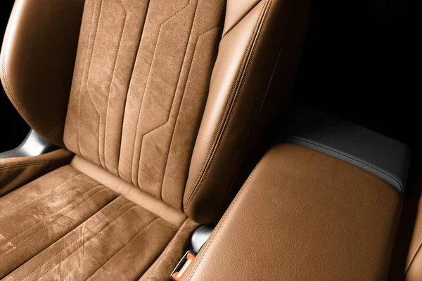 Voiture Luxe Moderne Cuir Brun Avec Intérieur Alcantara Partie Des — Photo