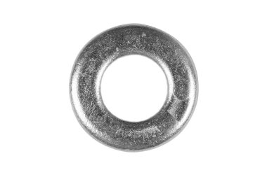 Macro beyaz arka planda izole edilmiş küçük metal çamaşır makinesini vurdu. Montaj makinası beyazın üzerine izole edilmiş