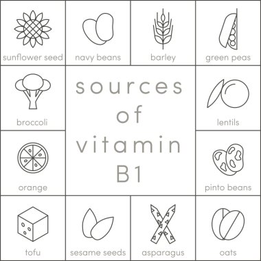 Sources of vitamin B1 icons clipart
