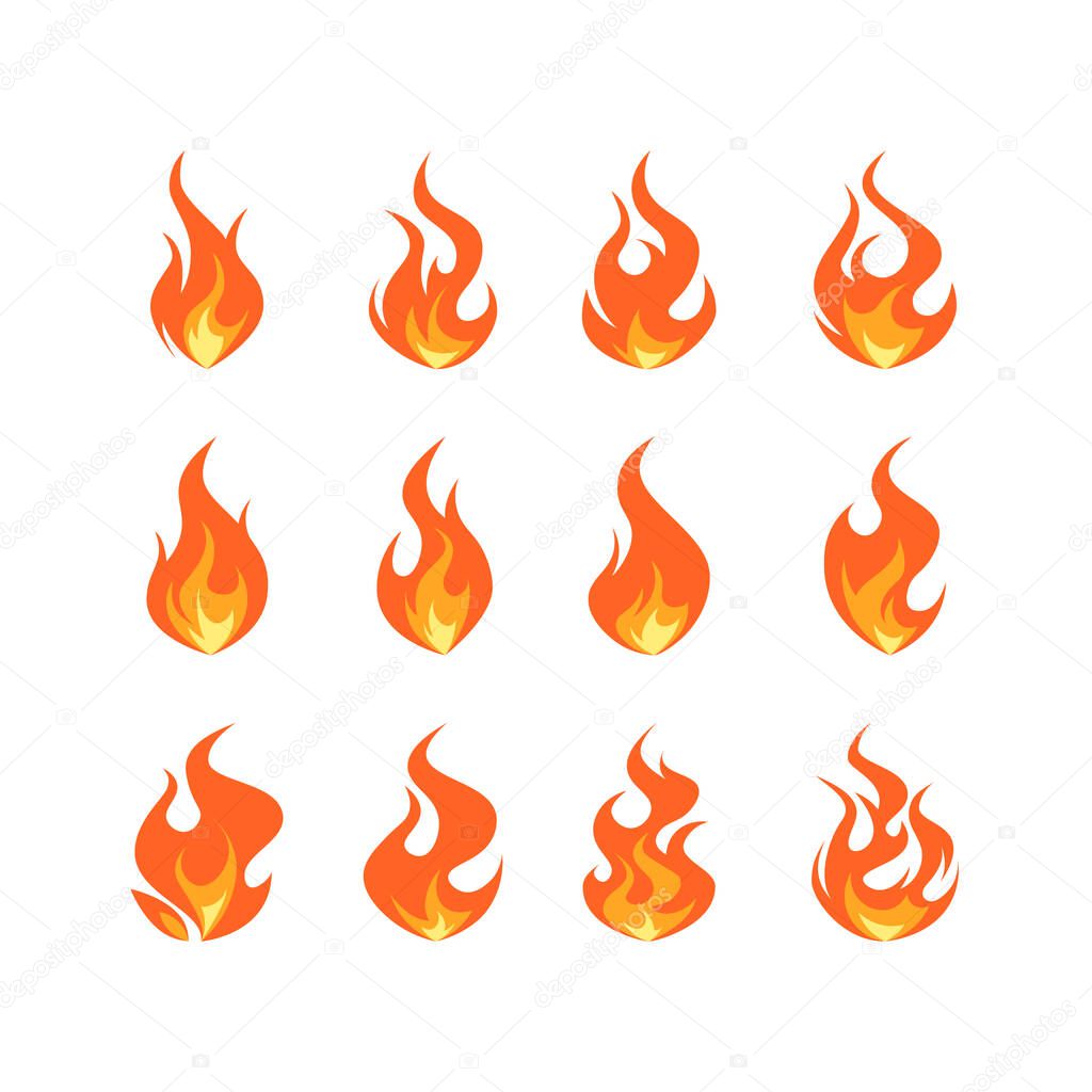 Flame icons set. Simple vector illustration in flat style isolated on a white background. Fire animation concept.