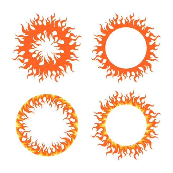 Round fire frames for designs, vector set — Stock Vector