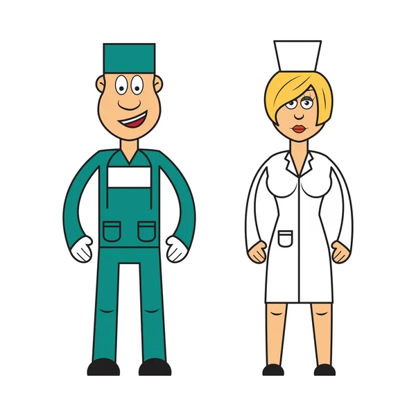 Médico femenino y cirujano masculino — Vector de stock