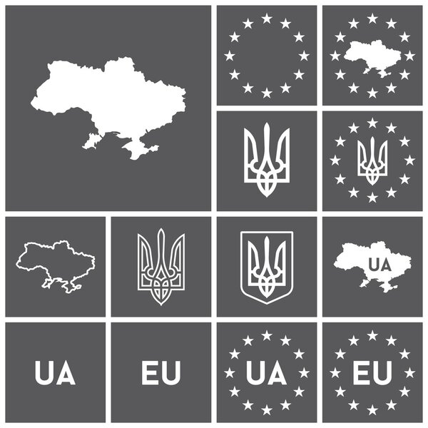 Ukraine, EU, European Union icons