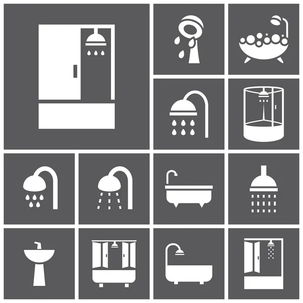 Fürdőszoba, zuhanyzó ikonok Stock Illusztrációk