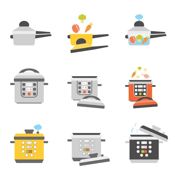 Flat icons of pressure cooker — Stock Vector