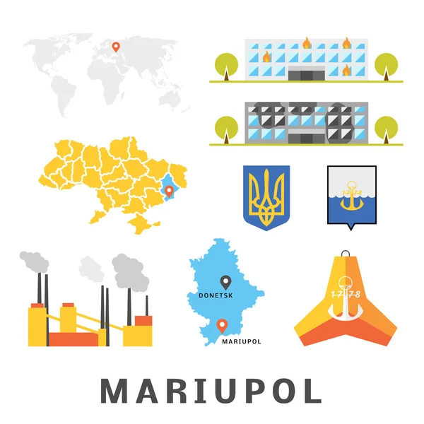 Set of objects Mariupol concept — Stock Vector