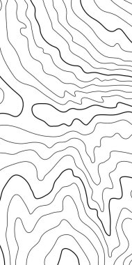 Topo hatları dikey topografik desen olarak çizilir. Kartografi ve yürüyüş tasarımları için dağ arazisi yüksekliği eğrileri olan temiz bir çizgi haritası. Siyah vektör beyaz arkaplanda izole edilmiş ana hatlar.