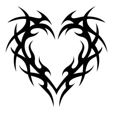 Neo kabilesinin kalbi. Y2K gotik şekli. Sevgililer Günü, Cadılar Bayramı, rock müzik veya metal tasarımları için vektör sembolü. Düz stil ile siyah izole dekoratif işaret.