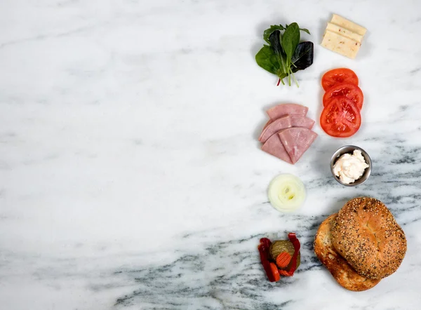 Sandwich ingredients on white marble stone background — Stock Photo, Image