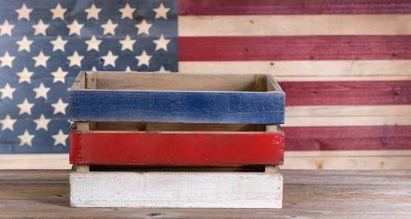 Fourth of July crate on rustic wood — Stock Photo, Image